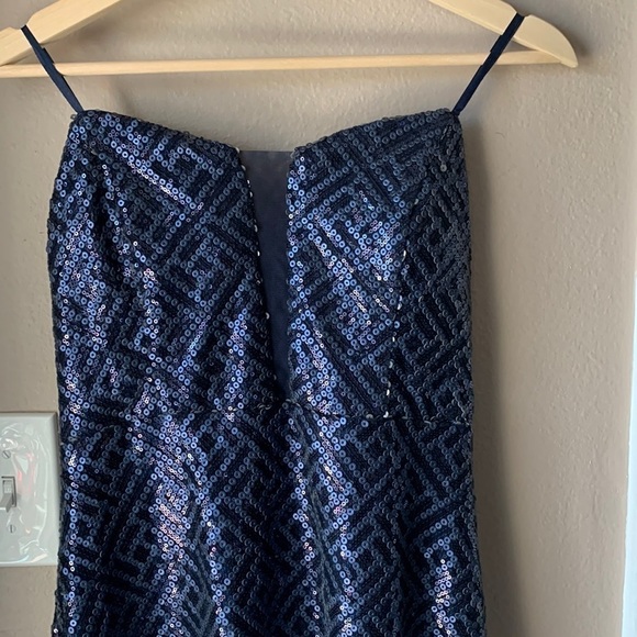 TRIXXI Navy Blue Sequin Strapless Mermaid Floor Length Dress - Picture 1 of 12